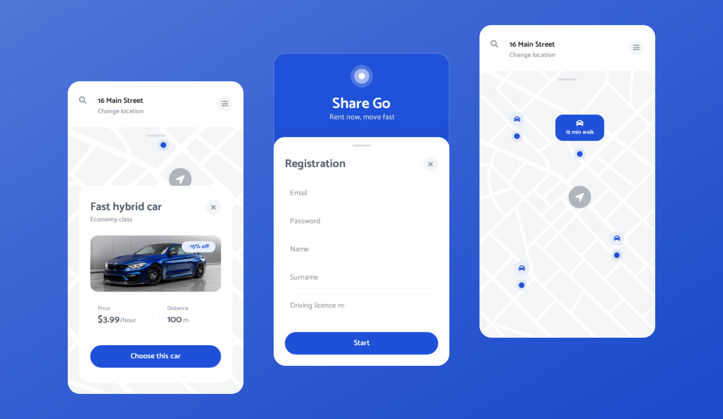 car sharing mobile app template