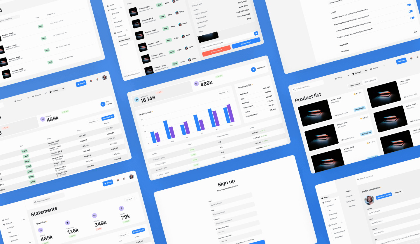 ecommerce web app dashboard templates in light mode