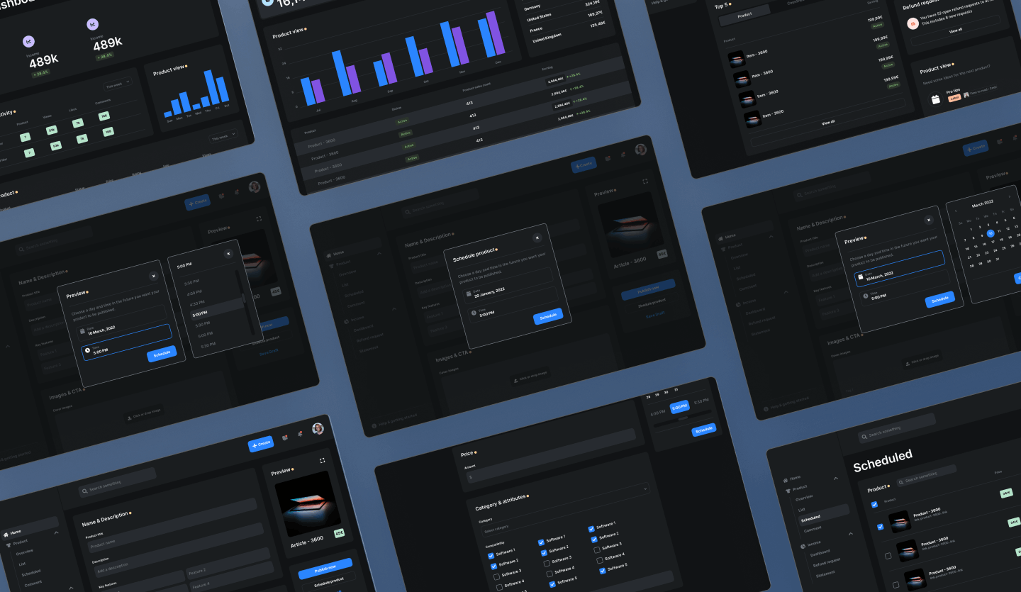 ecommerce web app dashboard templates in dark mode