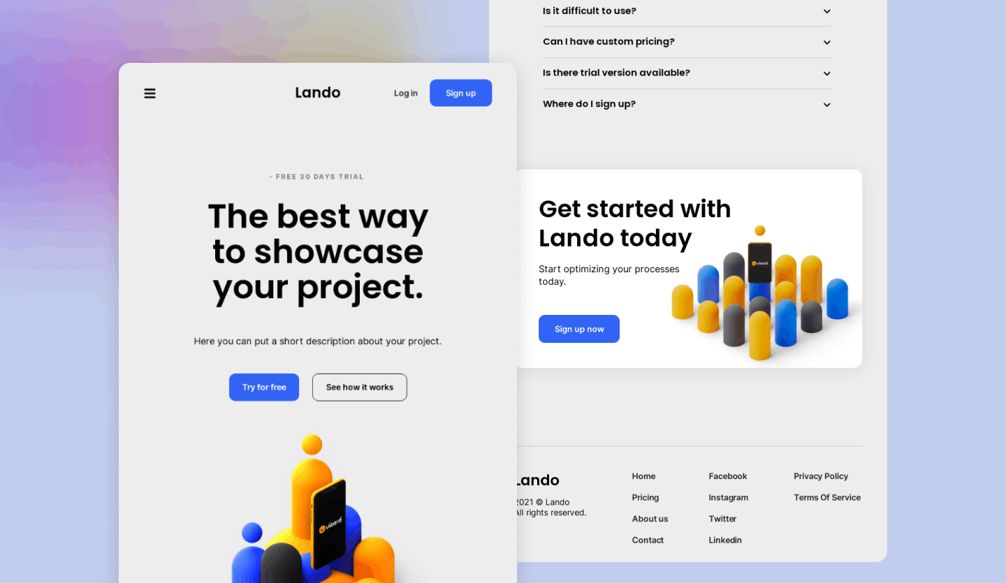tablet app landing page design template