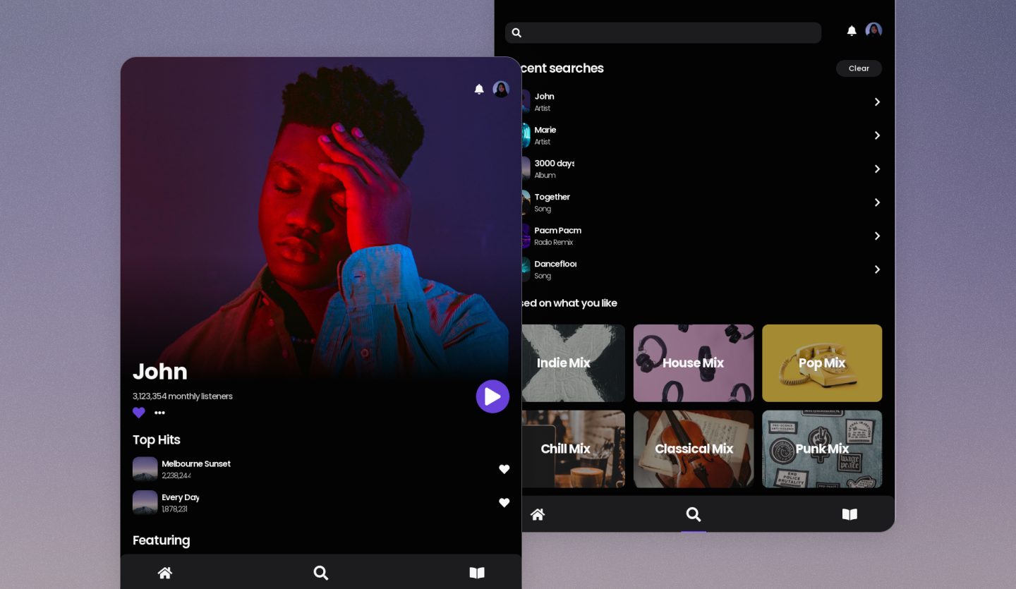 music streaming tablet app design template