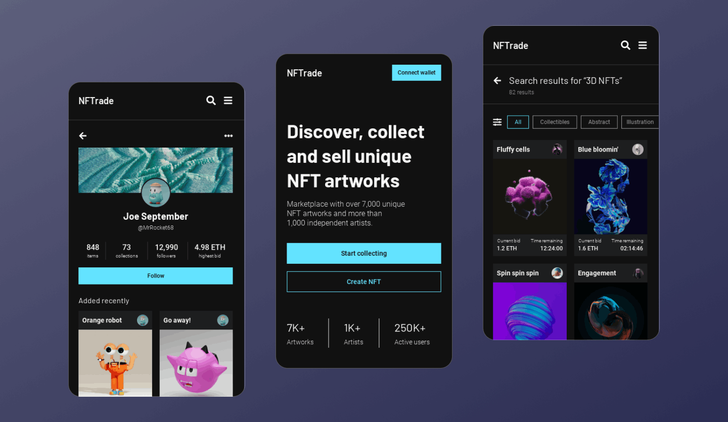 nft marketplace mobile app design template