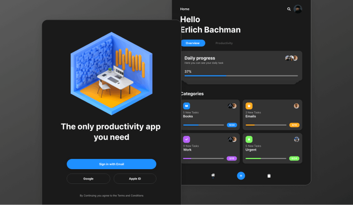 productivity tablet app design template