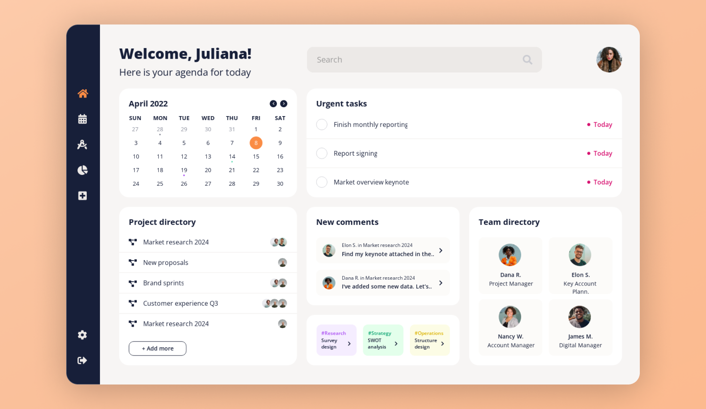 project management website design template