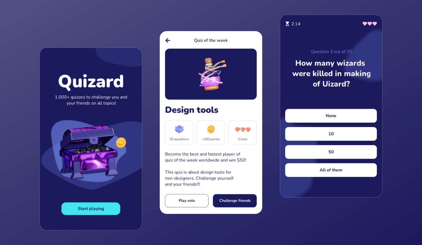 quiz mobile app design template