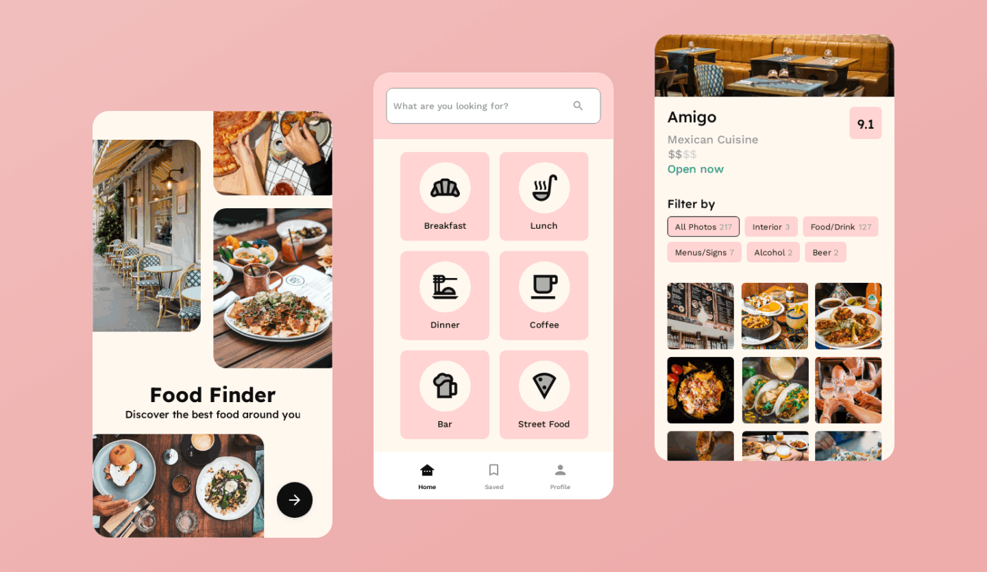 Restaurant review mobile app design template