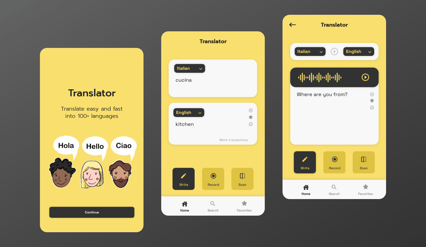 Translation mobile app design template