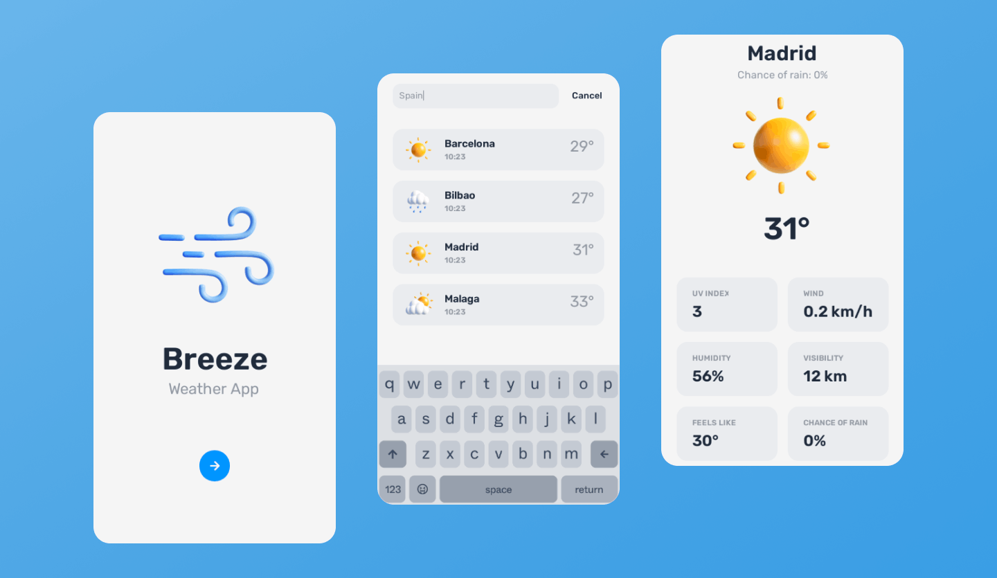 mobile weather app in light mode
