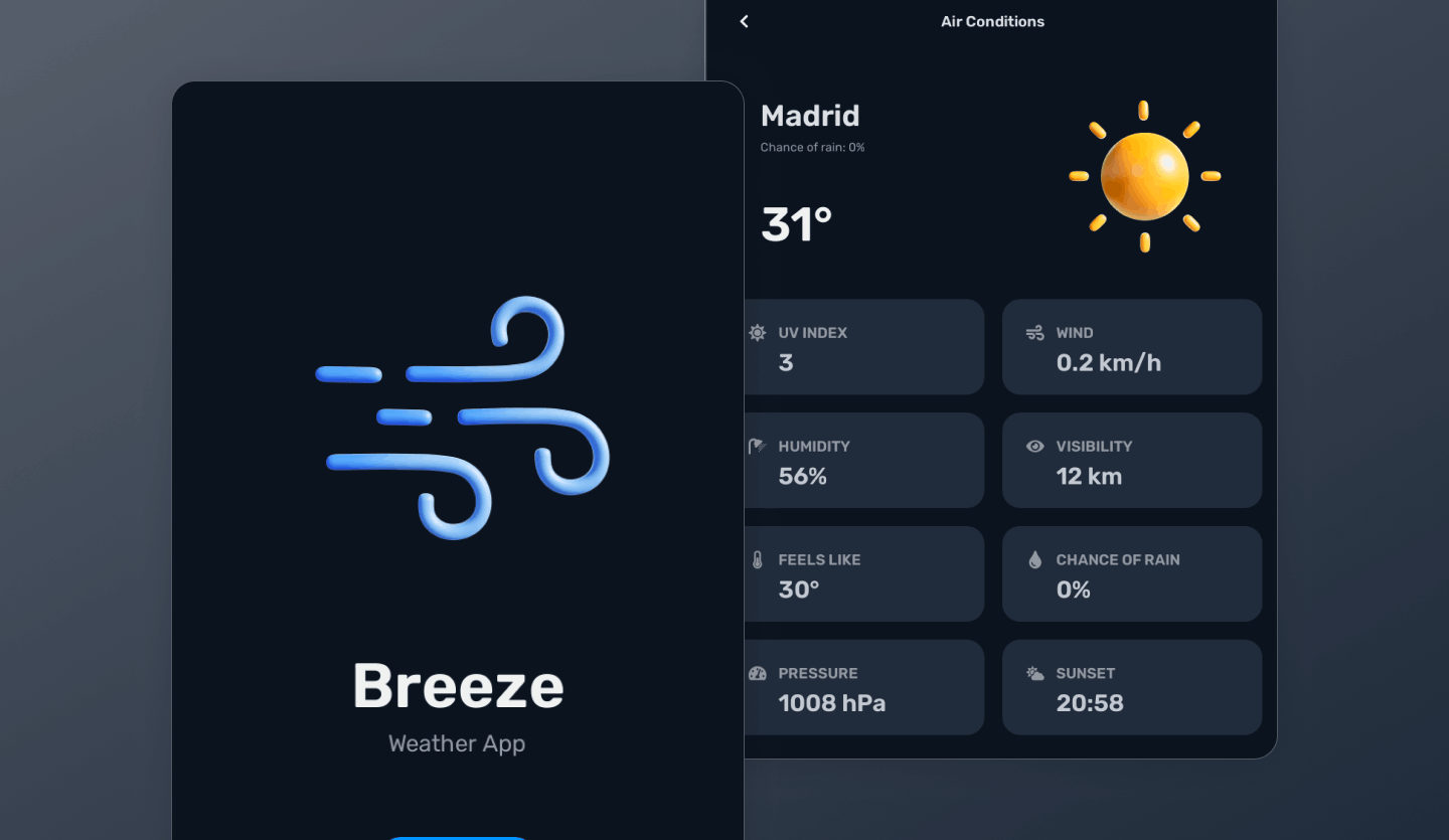 weather tablet app design template dark mode