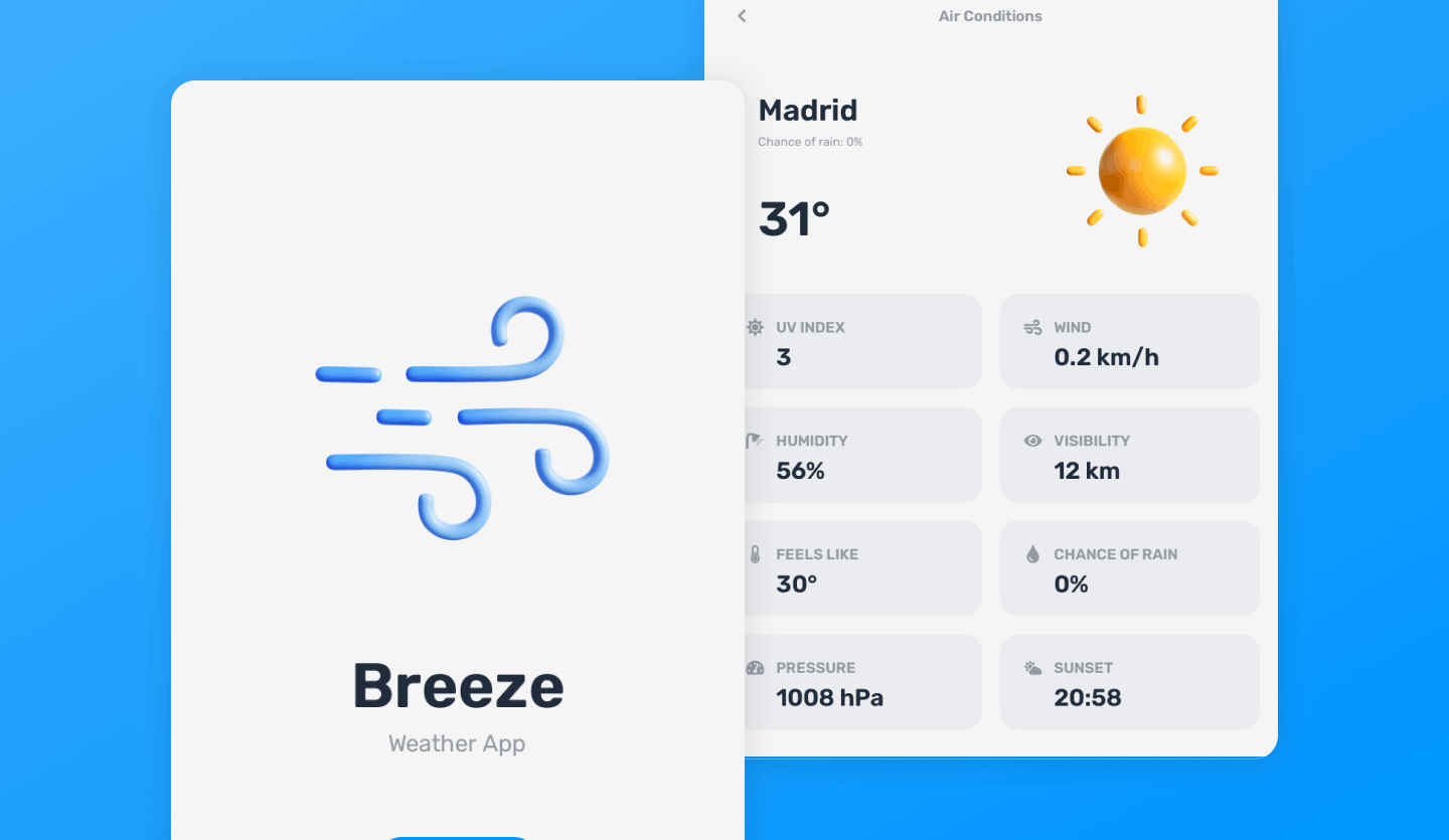 weather tablet app design template light mode