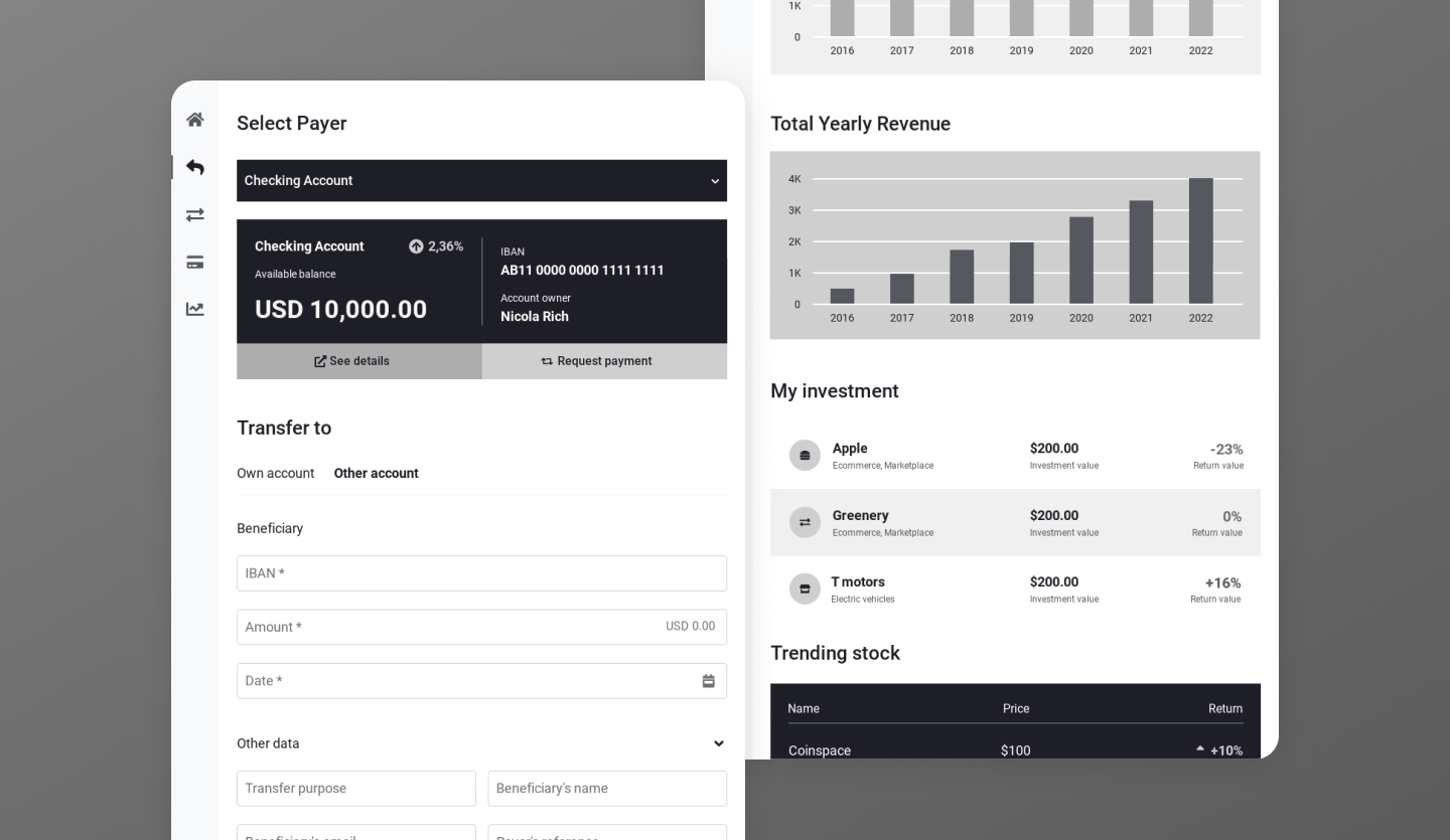 banking tablet app wireframe