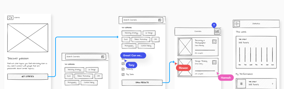 Video of designing multiple wireframing screeens in Uizard
